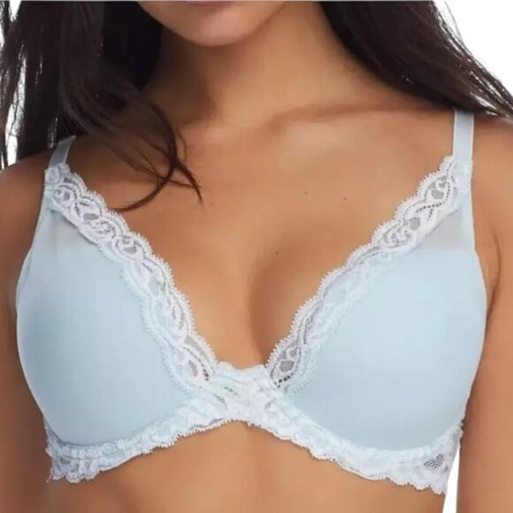 Natori 730023 Baby Blue White Feathers Contour Plunge – 36DDD - Picture 1 of 8